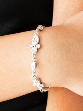 At Any Cost - Crystal Floral Silver Tone Bracelet